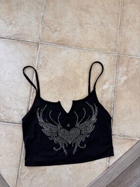 Black Spaghetti-Strap Tank with Silver Stud Design